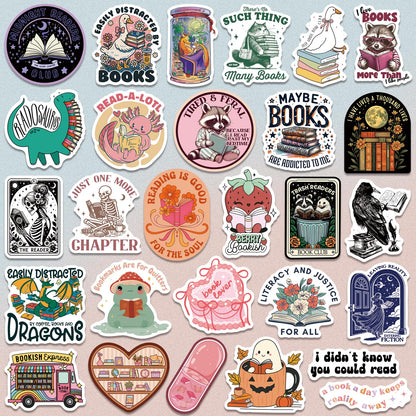 300 PCS Book Stickers for Kindle, Bookish Sticker Pack Reading Glitter Waterproof Vinyl Decals for Laptop, Ebook Readers, Water Bottles, Phone, Journal, Scrapbook, No Repeats (Holographic)