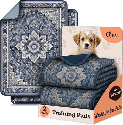 Super Absorbent Washable Pee Pads for Dogs (2-Pack) – Reusable Puppy Training Pads, 100% Waterproof & Leakproof Dog Pee Pads with Non-Slip Backing – Durable, Quick-Dry Pet Pads for Crates & Floors.