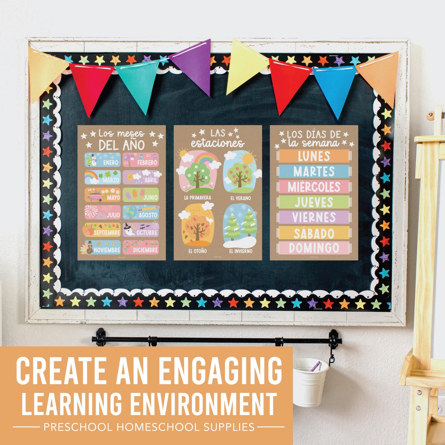 Hadley Designs Spanish Posters for Classroom - 12 Bilingual Educational Posters for Spanish Classroom Decorations Must Haves, Calendario y Alfabeto en Español Para la Pared, Kraft Teacher Supplies
