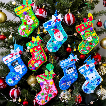 Winlyn 24 Sets Christmas Decorations DIY 3D Stocking Tree Ornaments Winter Crafts Kits Foam Stocking with Festive Foam Stickers for Kids Holiday Seasonal Gift Home Classroom Activities Party Favors