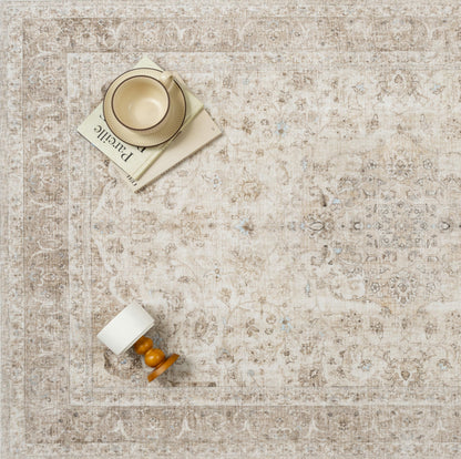 PureCozy Beige 2x6 Runner Rug Washable Hallway Vintage Carpet Low Pile Non Slip Distressed Soft Traditional Retro Oriental Long Accent Throw Rug for Kitchen Bedroom Laundry Bathroom Dining Room