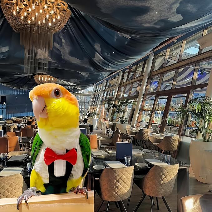 Bird Harness Leather Set Tuxedo Flight Suits with Nappy Diapers Waterproof Inner Layer Urine Wet for Parrot Cockatiel Conure Parakeet Macaw Budgie (XS)