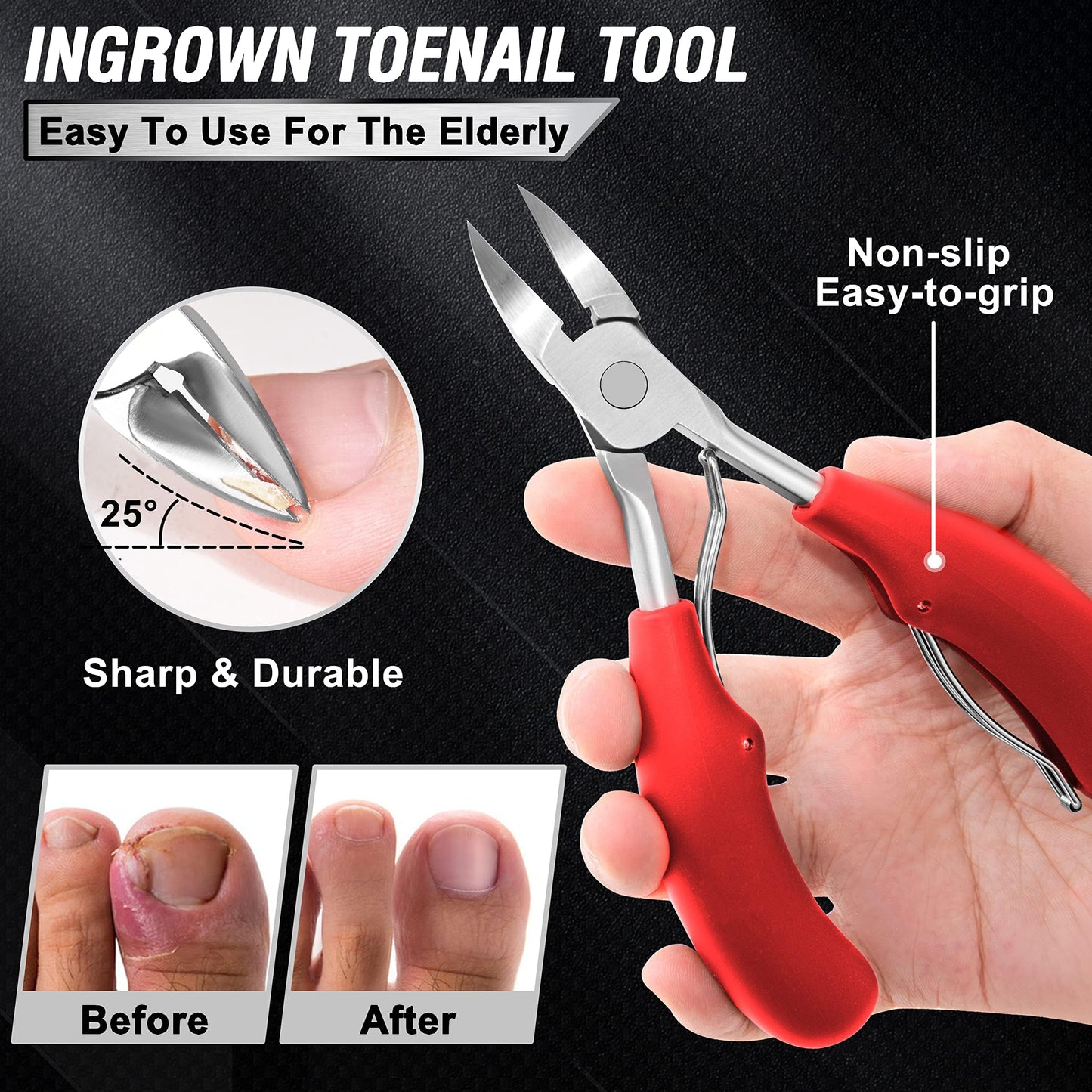Toenail Clippers for Seniors Thick Toenails, Aucurwen Heavy Duty Toe Nail Clippers Adult Thick Nails Long Handle, Large Toenail Clippers for Thick Nails 7Pcs