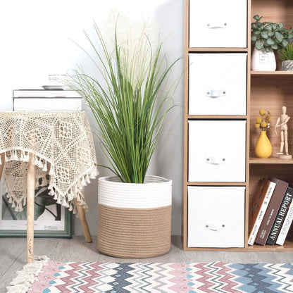 MINTWOOD Design 11 x 11 Inches Cotton Rope Basket for Flower Pot and Indoor Floor Planters, Decorative Round Woven Plant Pot Basket, Planter Covers, Small Dog Toy Storage Baskets, Jute