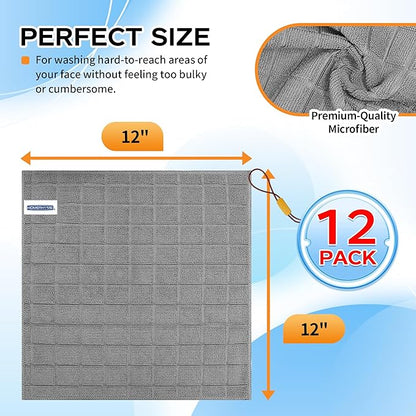 HOMERHYME Microfiber Washcloths, 12 Pack Wash Cloths Face Towels, Soft Lint