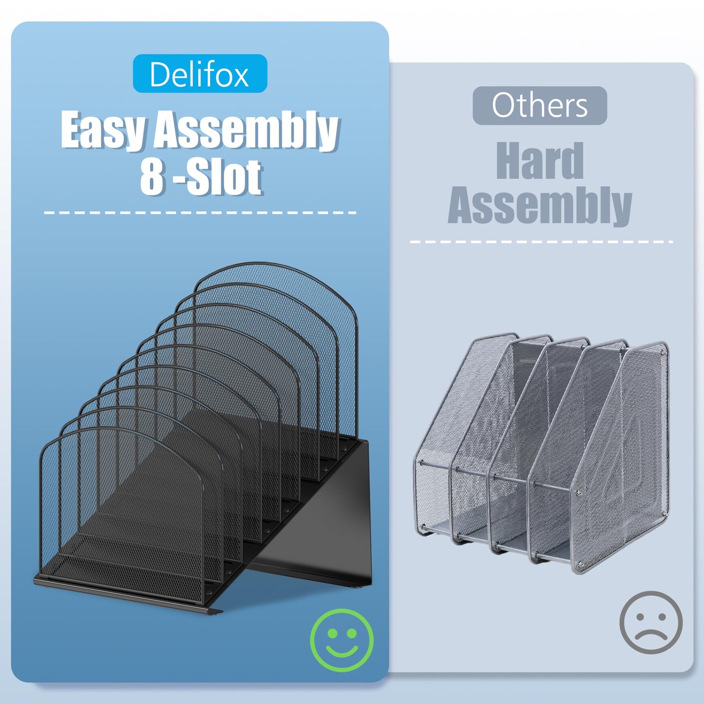 Inclined Desk File Organizer, 8-Section Upright Desk Organizer Standing File Sorter for Office Classroom Desktop Organization