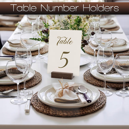 12 Pack Wood Place Card Holders - Table Number Holders - Brown Wooden Table Numbers Holder for Photo - Cards Display Stands for any Decor - Perfect for Cafe Wedding Shop Party Events Retail Shop Home