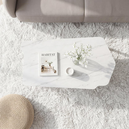 Manora Irregular Marble Pattern Coffee Table, Modern Small Center Table with Unique Shape Top, Faux Marble Wood Table for Living Room, Home Office, Apartment, Minimalist Accent Tea Table