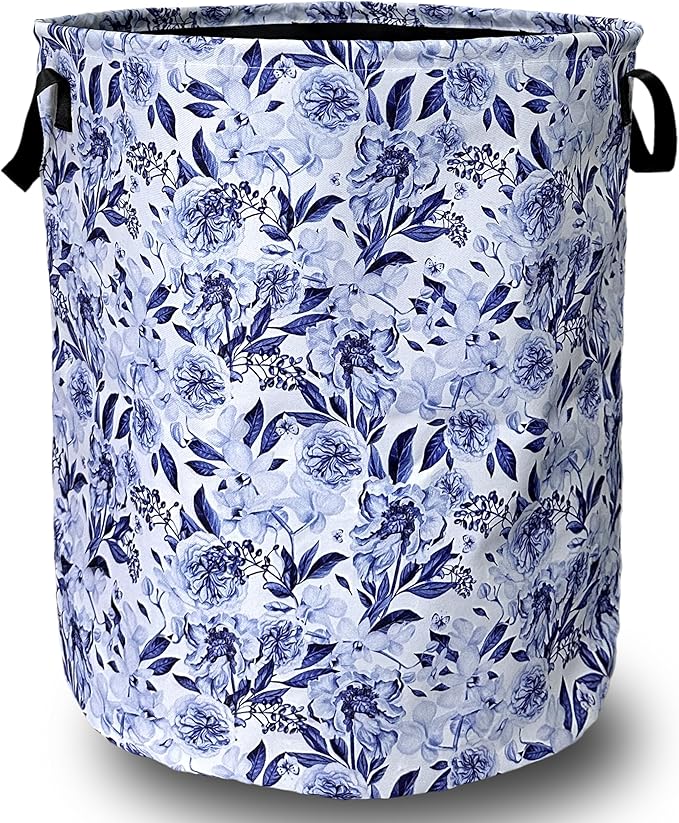 Blue Flower Floral Laundry Basket Foldable