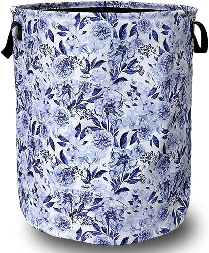 Blue Flower Floral Laundry Basket Foldable