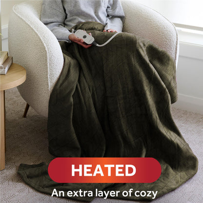 Sunbeam Electric Throw Royal Mink Sherpa Heated Blanket, 4 Heat Settings, 4-Hour Auto Shut-Off, Fast Heating, Luxurious and Ultra Comfy, Night Fog Color, 50" x 60"