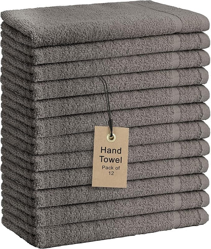 Basic Hand Towels 16x26 Inches – Pack of 12 – Grey Color – Soft and Absorbent