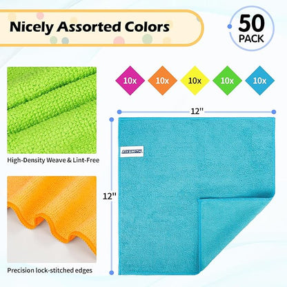 FIXSMITH Microfiber Cleaning Cloth, 50 Pack Cleaning Rags, Cleaning Towels