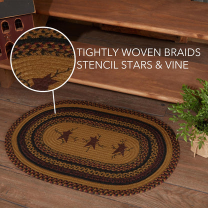 VHC Brands Heritage Farms Primitive Star and Pip Jute Yellow Stenciled Accent Rug Oval w/Pad 20"x30"
