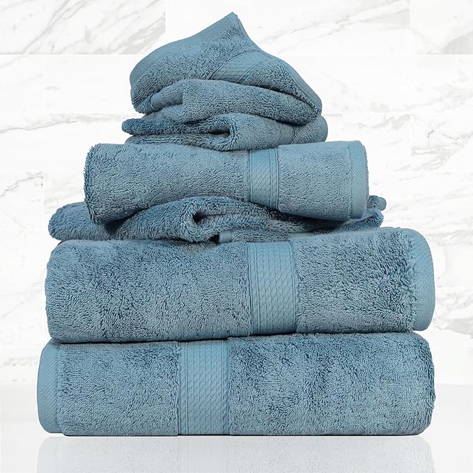SUPERIOR Solid Egyptian Cotton Towel Set, Washcloths 13” x 13”, Hand Towels 20”