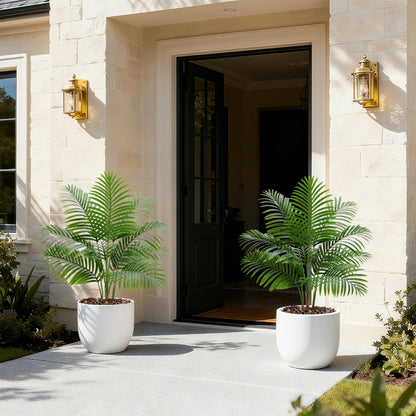 2 Pack Artificial Palm Tree Indoor Plant 3FT Tall Fake Tropical Palm Tree in Pot, Real Bark Design Faux Areca Palm Tree for Home Office Living Room Bedroom Farmhouse Modern Outdoor Topiary Tree