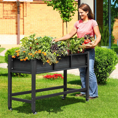 DWVO 47x18x31in Raised Garden Bed HDPE, Weather-Resistant Poly Wood Planter Box Stand, Planter Box with Legs & Lockable Wheels, Elevated Garden Bed for Backyard Patio Balcony - Black