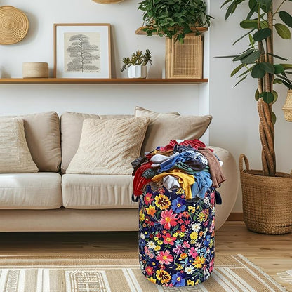Colorful Flowers Laundry Basket Oxford Cloth Foldable Floral Laundry Hamper