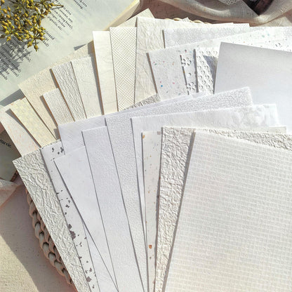 Flartmo 30 Sheets A5 White Textured Scrapbook Paper and Mesh Fabric Mix, Scrapbook Supplies for Junk Journaling, Scrapbooking, Card Making Supplies, Decorative Paper for Crafts & Mixed Media Art
