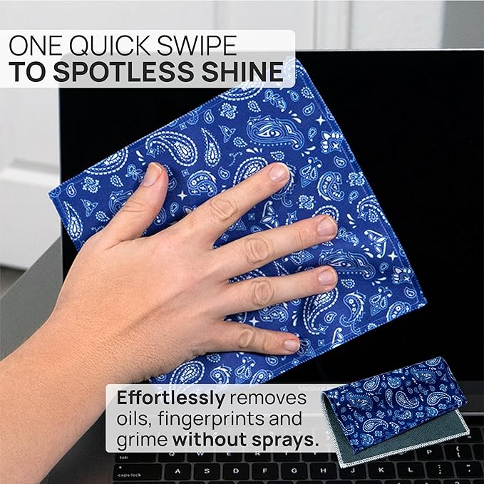 Quick Cloth Microfiber Glasses Cleaning Cloths – 8x8, Paisley Blue, 1 Pack