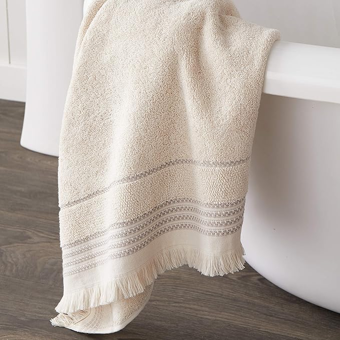 SKL Home Jude Fringe 100% Turkish Cotton Towel, Hand Towe Set, Taupe 2 Count