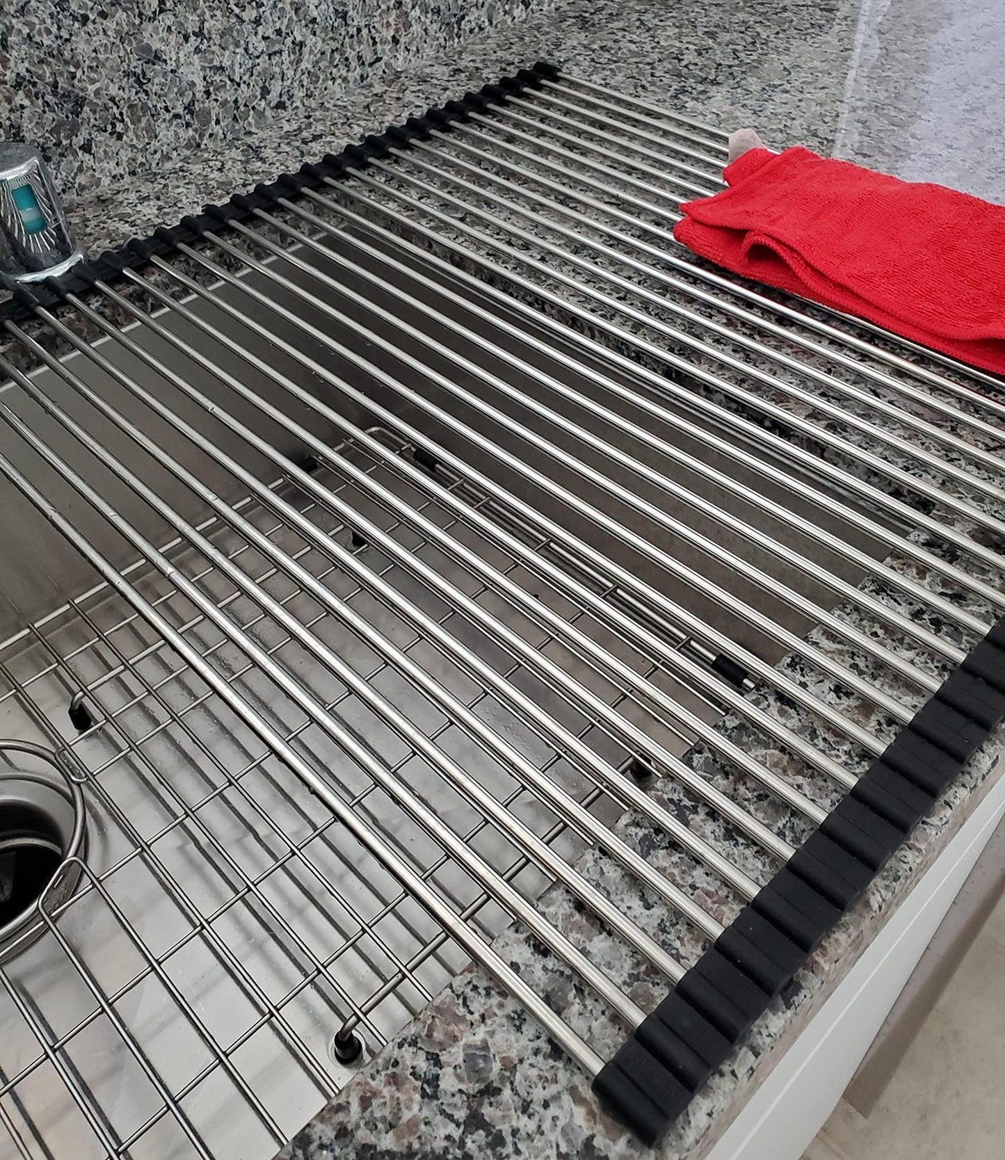 Ahyuan Roll up Dish Drying Rack Over The Sink Kitchen Roll up Sink Drying Rack Portable Dish Drainer Foldable Dish Drying Rack (Warm Gray, 17.8''X17'')