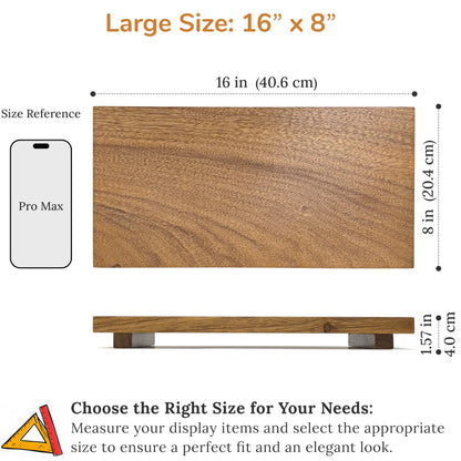 Large 16" Acacia Wood Riser Pedestal Stand – Farmhouse Wood Display Riser for Kitchen and Bathroom Décor - Counter Display, Plant Stand, Jewelry Holder, Vanity Tray, Candle Stand (L:16"x8"x1.57")
