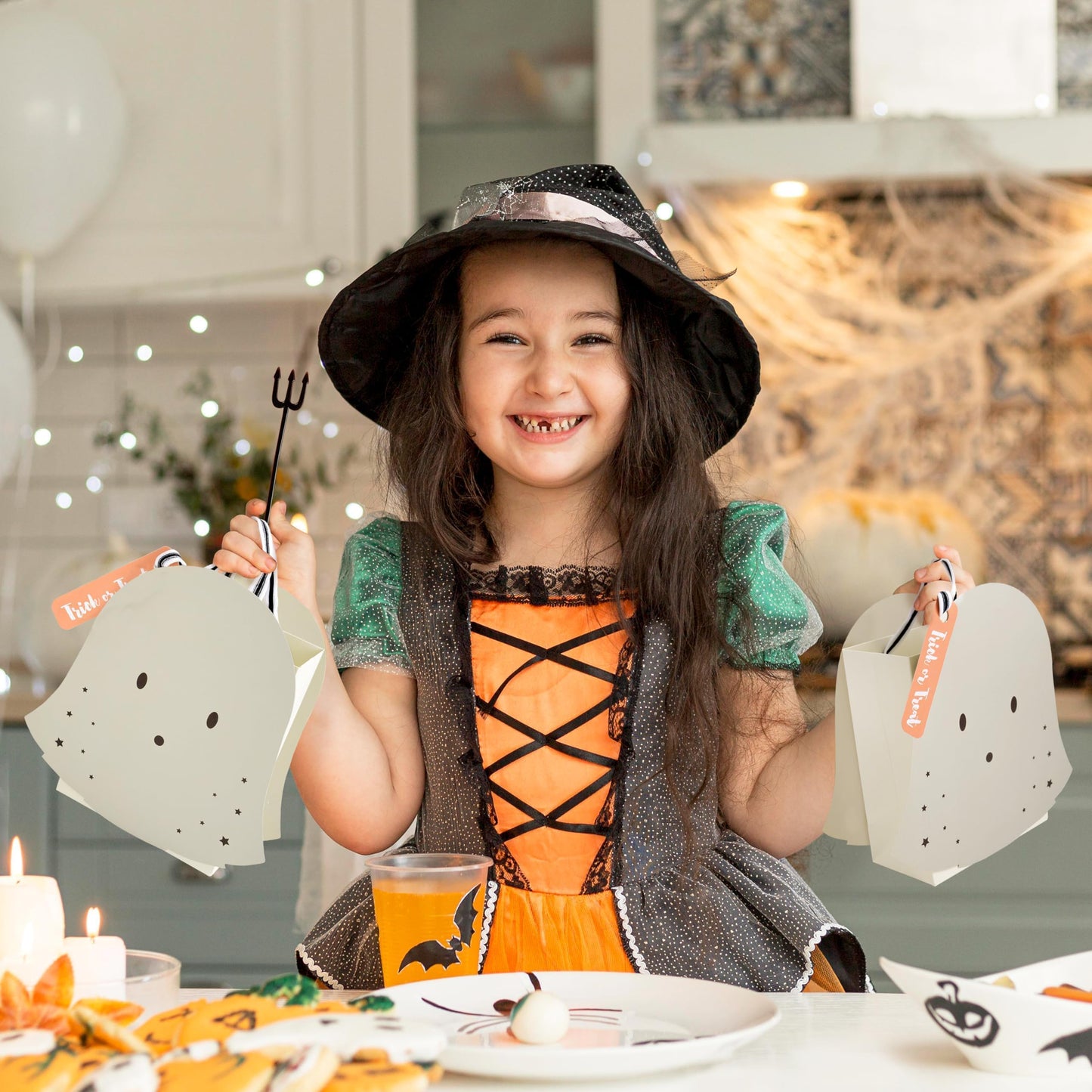 Cheerland Summerween Goodie Bags SummerweenTreat Bags Ghost Trick or Treat Pastel for Boo Party Favor Halloween Decorations Spooky One Birthday Baby Shower & Kids’ Party Favor Supplies Pack of 8