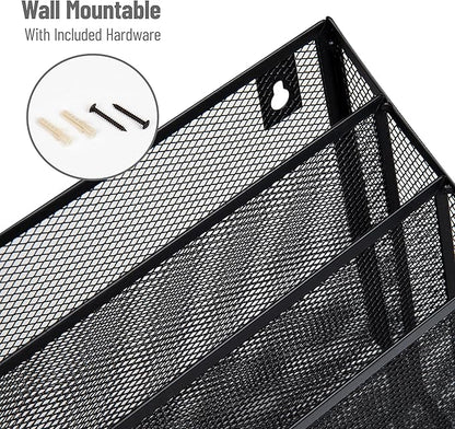 Mind Reader Vertical File Storage, Desktop Organizer, Wall Mount, Metal Mesh