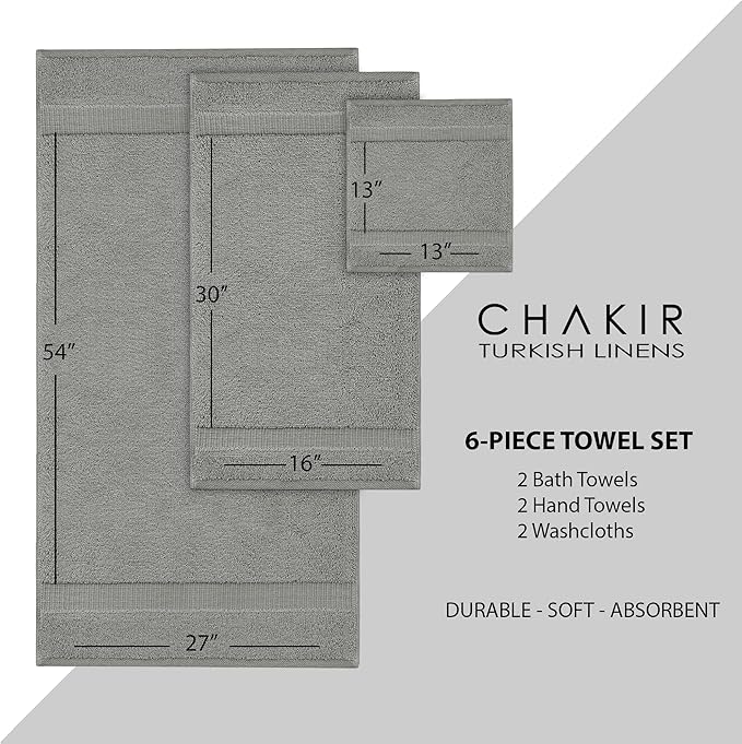 Chakir Turkish Linens Luxury Spa and Hotel Quality Premium Cotton 6-Piece Towel