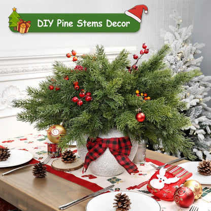 Artgar 24 Pcs Christmas Pine Branches - 18" Realistic Artificial Greenery Pine Stems - Real Touch Faux Cedar Picks for Vase, DIY Garland Wreath Home Indoor Outdoor Xmas Decorations
