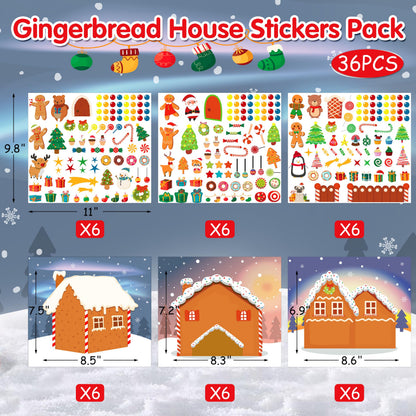 LINAYE 36PCS Make A Gingerbread House Stickers, Christmas Crafts Activities & Games, Party Favors for Kids 18 Finished Products