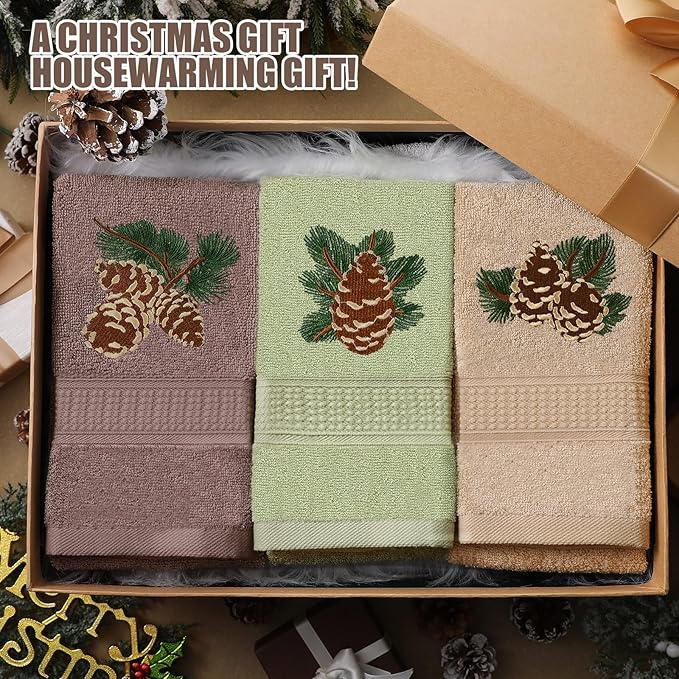 3 Pcs Rustic Pine Cone Hand Towels