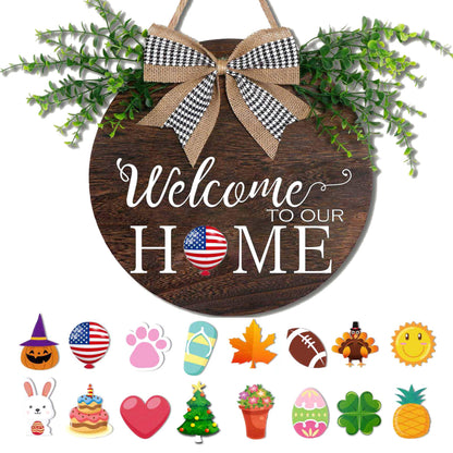 Yonuni 12x12 Inch Interchangeable Welcome to Our Home Door Sign