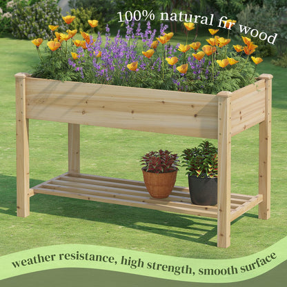 PULIJIAJU Wooden Raised Garden Bed, Planter Box with Legs, Raised Planter -Grow Herbs and Vegetables Outdoors – Naturally Rot-Resistant - Unmatched Strength Lasts Years (Natural-M)