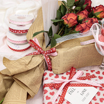 Kryvus Valentine's Day Ribbon Set - 4 Rolls Heart Printed Grosgrain Ribbon, 3/8 Inch x 60 Yards Total for Gift Wrapping, Crafts, Home Decor, Party Supplies (Red, White, Pink, Hot Pink)