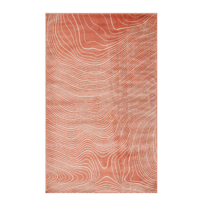 Superior Indoor Area Rug, Plush Carpet Cover, High-Traffic Rugs, Jute Backing, Hallways, Entry, Office, Living Room, Kitchen, Modern Abstract Wood Grain, Veer Collection, 5' x 8', Coral