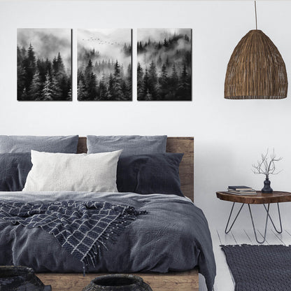 TYTAUPT Foggy Forest Canvas Wall Art for Bedroom Black and White Pictures Wall Art for Living Room Home Office Wall Decor 12 x 16 Inch x 3 Pieces