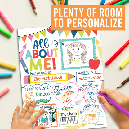 Hadley Designs All About Me Posters for Classroom Must Haves - 20 Star Student Poster, 100 Days of School Items, Star of The Week Poster Elementary Classroom Decor, End of School Year Teacher Supplies