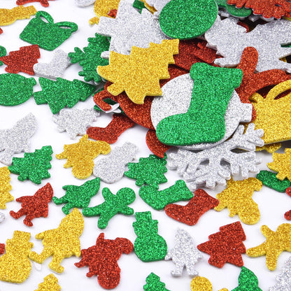 Livder 300 Pieces Christmas Glitter Foam Stickers Self Adhesive Snowflake Santa Bell Sticker for Xmas Gift Box Bag, Tree, Greeting Cards DIY Decoration (Pack of 2)