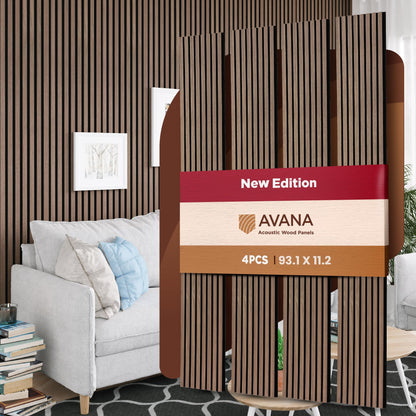 Avana Acoustic Wood Wall Panels – 93.2x11.25 Inch Panels – Fits 94x12 Layout – Walnut Acoustic Panels 4 PCs – Wall Panels for Interior Wall Decor for Homes, Offices – Durable Wood Panels for Wall