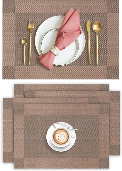 Aofmee Placemats Set of 4, Heat Resistant Place Mats, Washable Durable PVC Table Mats, Woven Vinyl Plastic Placemats for Dining Table, Non-Slip Stain Resistant Kitchen Table Placemats, Easy to Clean
