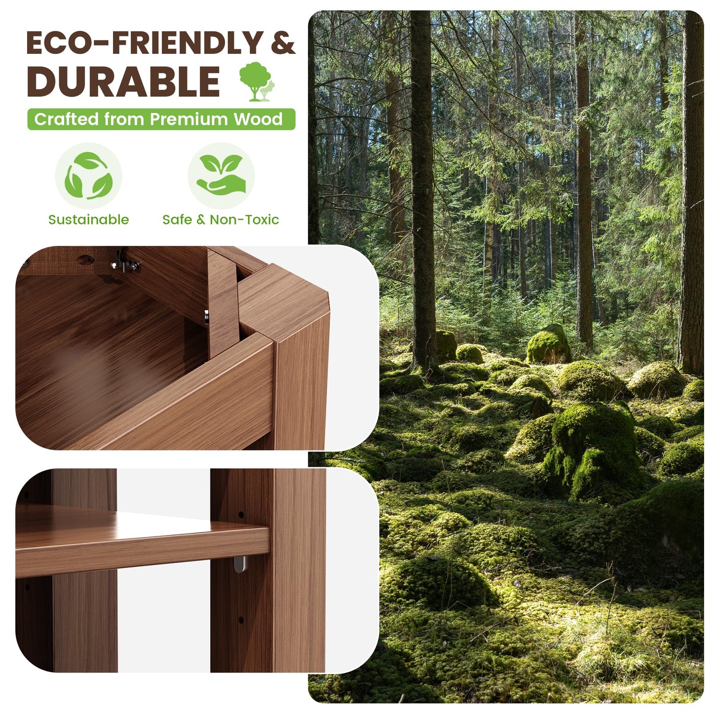 Shoe Bench for Entryway, Solid Rubberwood Shoe Bench with Hidden Storage, Adjustable 2-Tier Shelves & Soft PU Leather Seat, Shoe Rack Durable Easy Assembly for Hallway or Bedroom - Brown, 39.4"