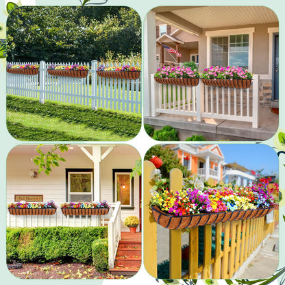 Tessco for you 4 Pack 48 Inch Window Baskets with Coconut Liner 4 Adjustable Flower Brackets Window Deck Planters Boxes Railing Planter Metal Hanging Flower Planter for Indoor Outdoor Lawn