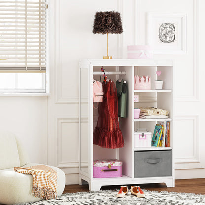 UTEX Kids Dress Up Storage with Full Length Mirror, Kids Armoire with 2 Storage Bins, Opening Hanging Costume Closet Wardrobe, Pretend Storage Closet Armoire Dresser