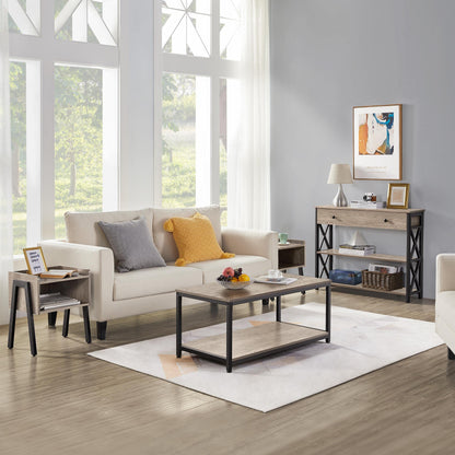Yaheetech 39.5" 2-Tier Coffee Table with Storage Shelve, Industrial Gray Coffee Table, Easy Assembly, Wooden Center Tables for Living Room & Small Space, Gray