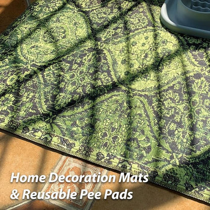 nunubaby 2PACK Washable Pee Pads for Dogs, Stylish, Non-Slip and Leak-Proof Pee Pads. Reusable Potty Pads for Dogs for Crates and Floors.(Green/Multi,72" x72" )