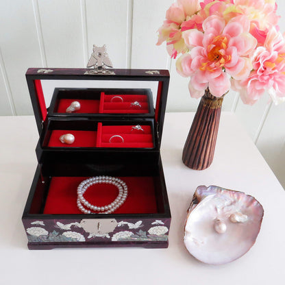 MADDesign Mother of Pearl Jewelry Box Multilevel Peacock Design