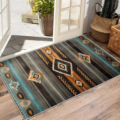 Aquailis Southwest Rugs for Living Room - Navajo Rug, 4x5 Rug, Aztec Tribal Area Rug, Indian Navajo Washable Rugs for Living Room Bedroom, Native American Carpet - Home Decor, Southwest Gifts for Men