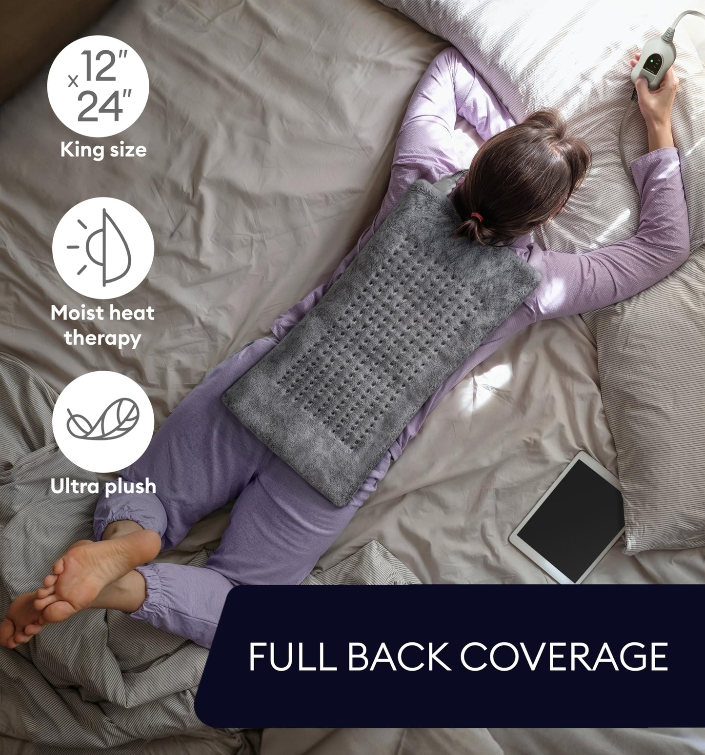GENIANI Electric Throw - XL Electric Heating Pad for Back Pain & Cramps Relief, Birthday for Women Men Auto Shut Off, Machine Washable, Heat Pad for Neck & Shoulder, 12×24", Tabby Gray